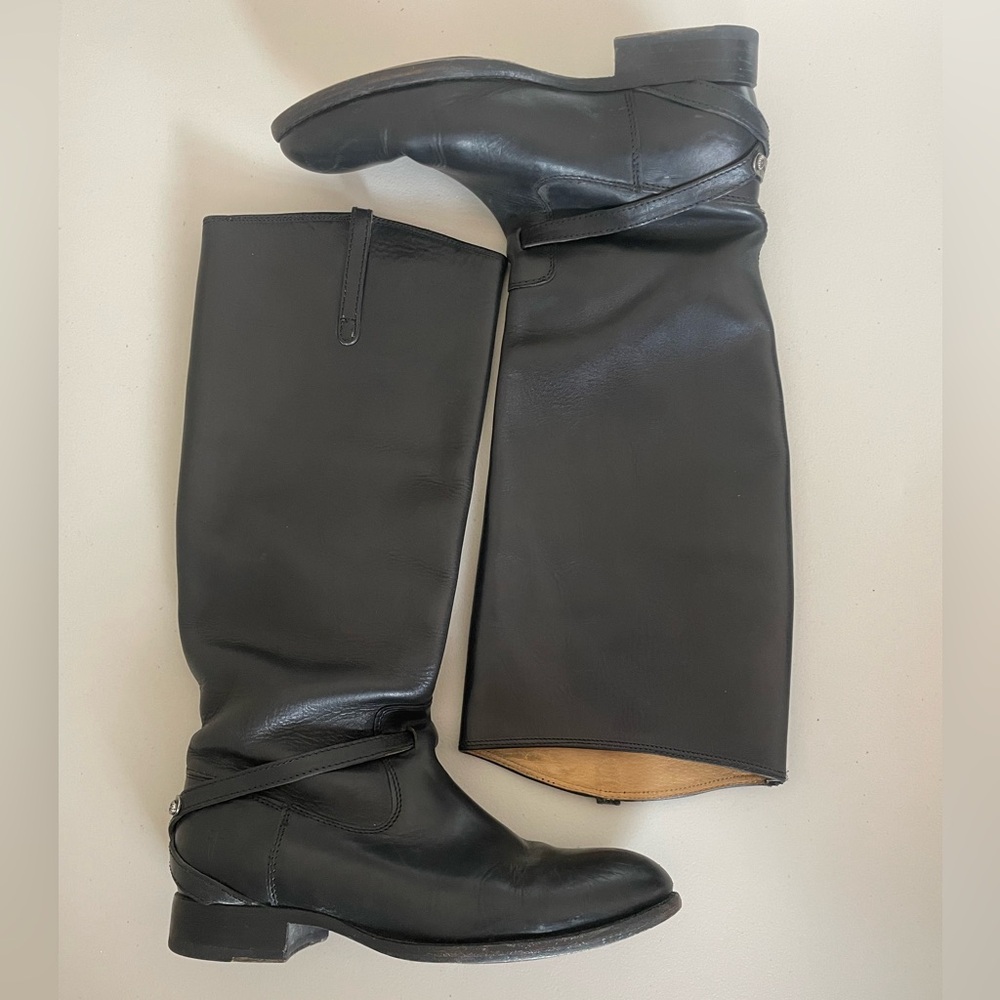 Frye Lindsay Riding Pull On Boots- Black Leather